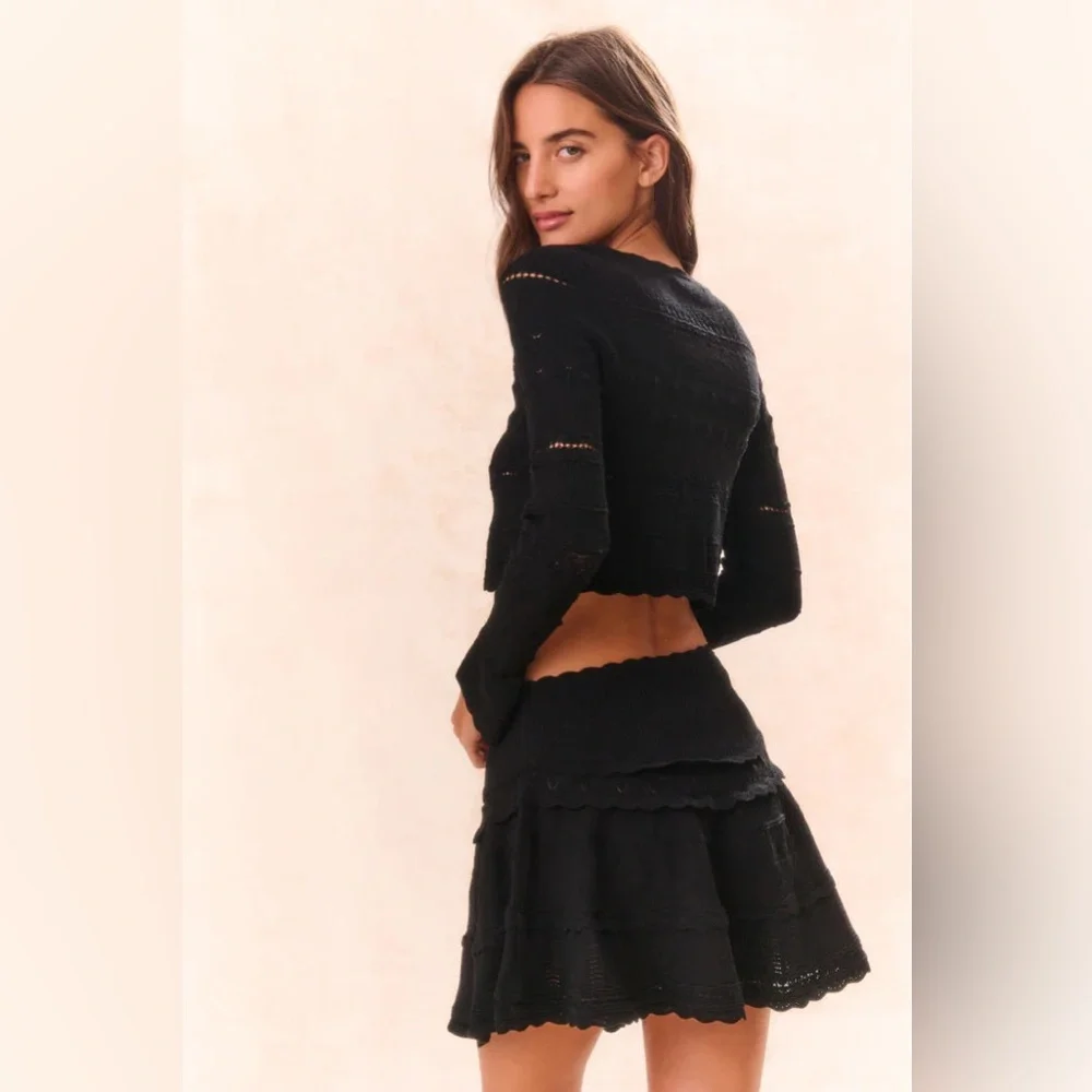 LOVESHACKFANCY MEDIA POINTELLE KNIT CARDIGAN IN BLACK, brand new, never worn. - Picture 2 of 14